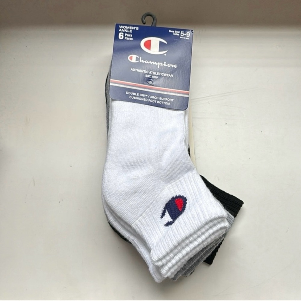 New Champion Socks Women’s 6 Pair Gray,Black & White Ankle Socks Athletic Casual
